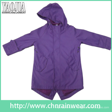 Yj-1058 Girls Purple Rain Jacket Slicker Clothing for Womens Raincoat with Hood